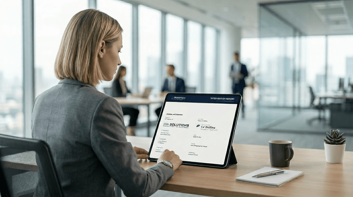 Insurance professional reviewing intervention report